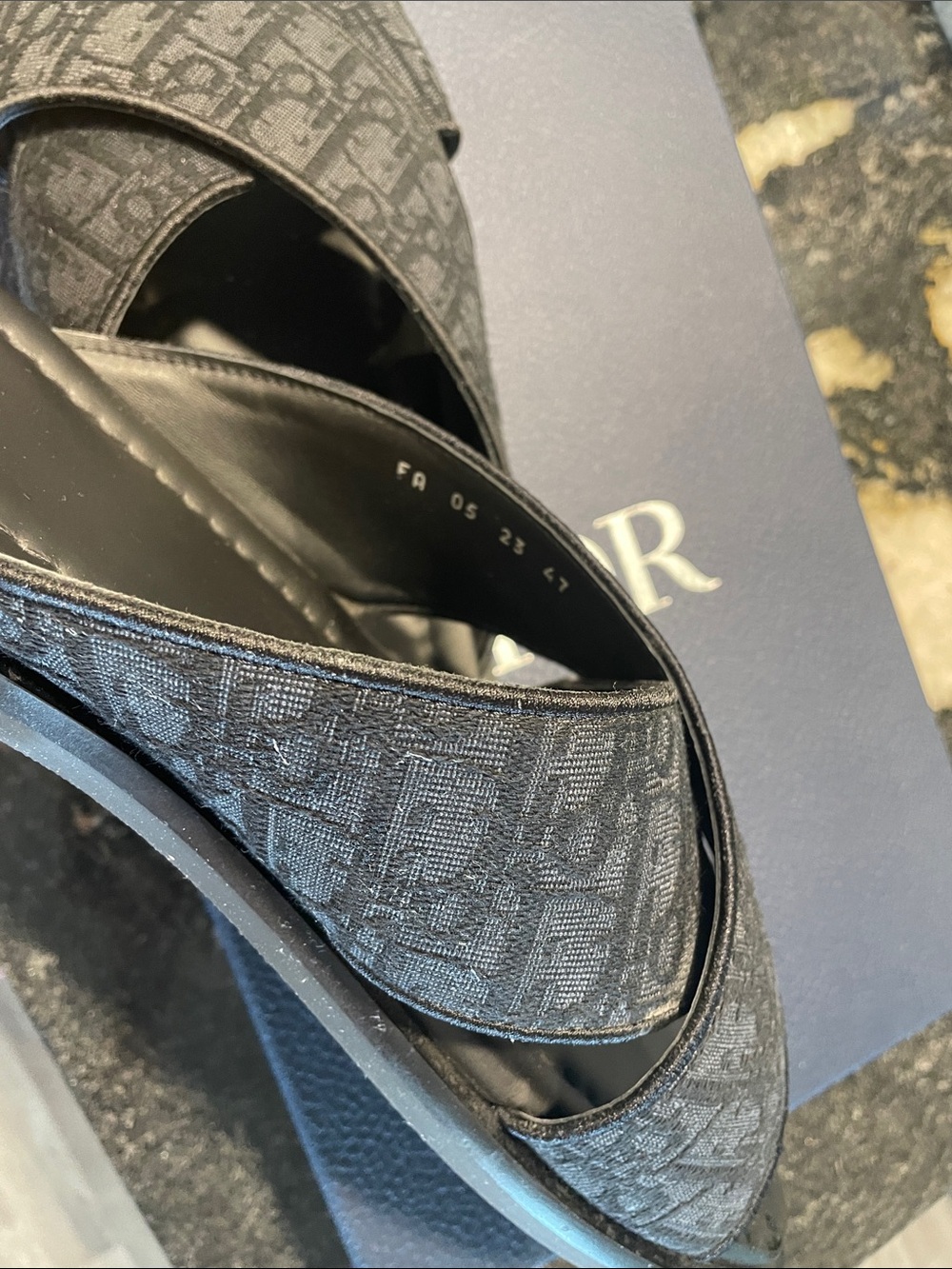 Dior Men’s Black Crossed Logo Fabric Slide Sandals - Picture 2 of 4